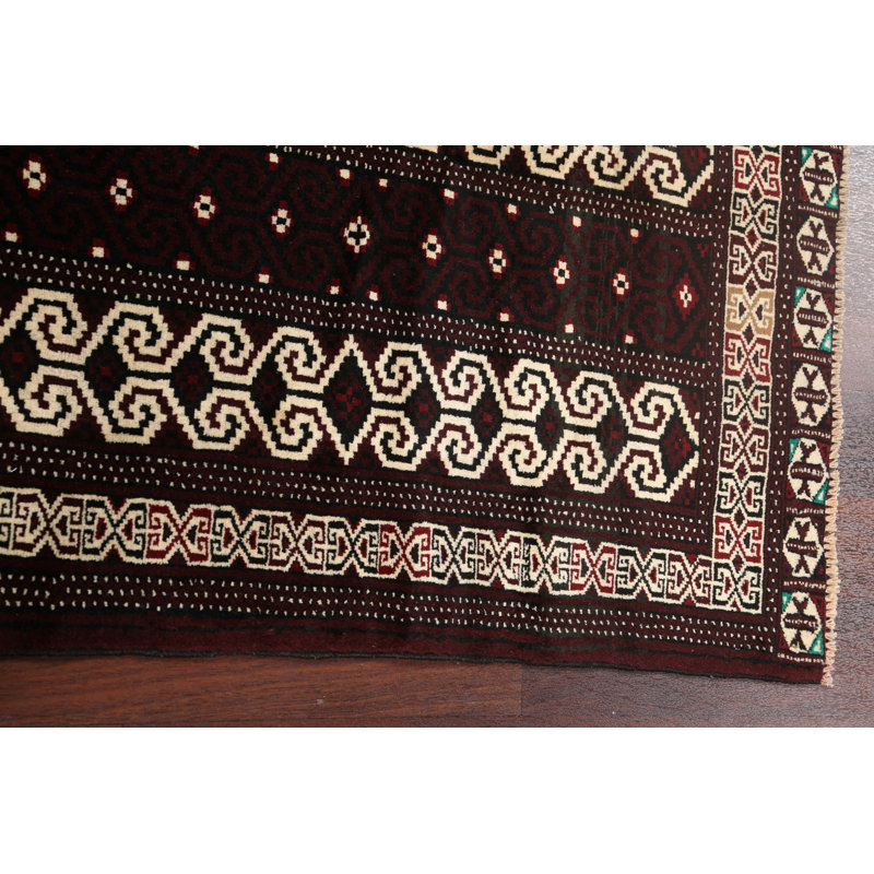 Tapis rouge en laine noué à la main de conception unique 2 pi 9 po x 3 pi 9 po Jersi