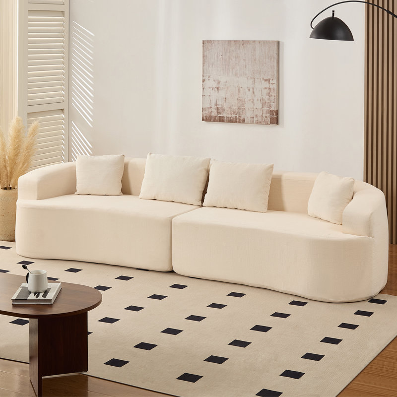 Causeuse incurvée compacte 37 po avec tissu chenille et 4 coussins, Beige