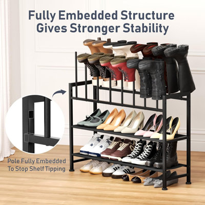 4-Tier - Black Metal Boot Storage Rack for Tall Boots Organizer Tall Boots