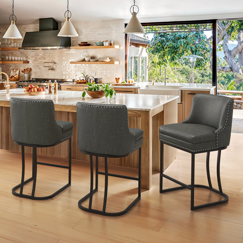 Tabouret de comptoir en métal Donicia, Similicuir / gris foncé, 3