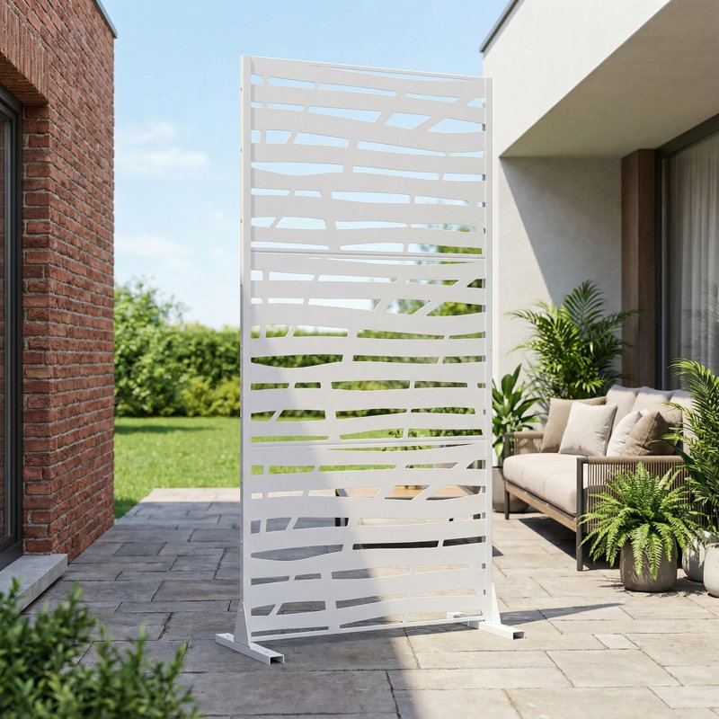 Panneau de clôture d'intimité en métal à rayures horizontales, Blanc, H 72 po x l 35 po x P 16 po, 1