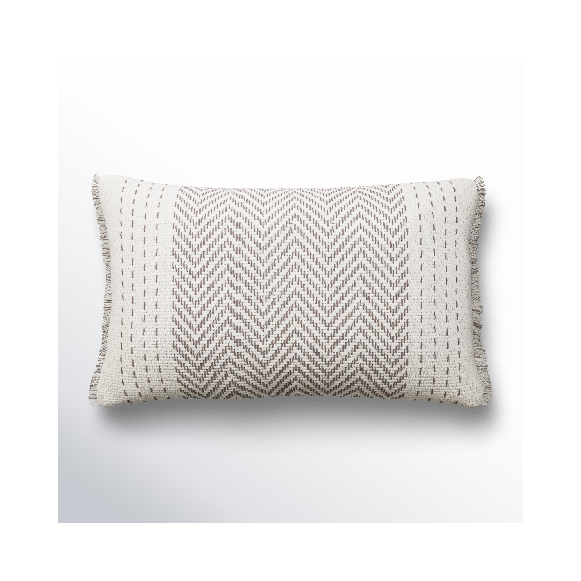 Carey Fringed Cotton Lumbar Throw Pillow, Feathers, Gray/Ivory