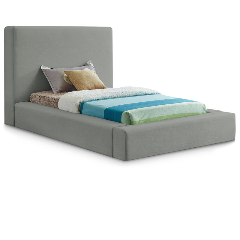 Ishia Upholstered Platform Bed, Twin, Grey Linen