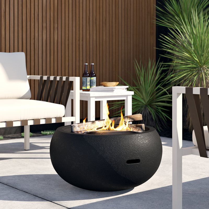 Round Concrete Smokeless Fire Pit, Black, Propane