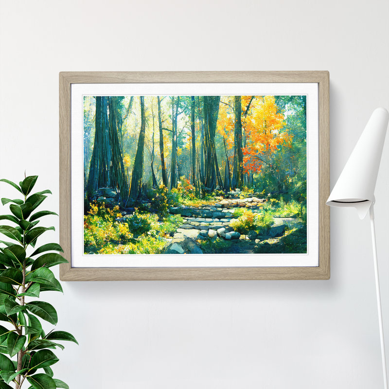 Countryside Forest 1 Piece Single Picture Frame Painting, 25cm H x 34cm W x 2cm D, Oak