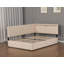Lit d'angle capitonné double avec tête de lit à droite, éclairage DEL, port USB, 2 tiroirs de rangement, sommier à lattes et pieds en bois massif, beige