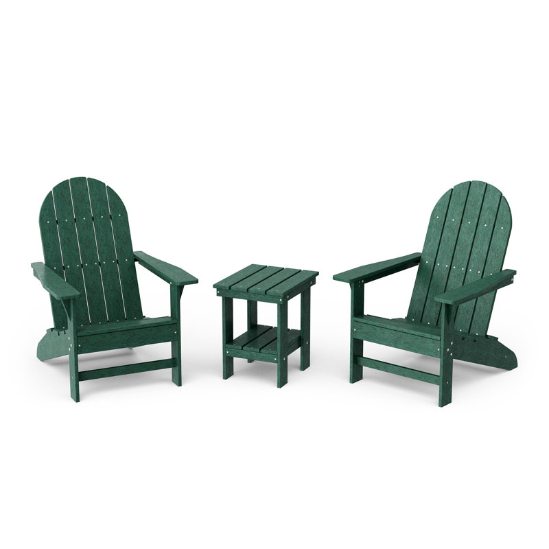 Freedom 3-Piece Traditional Adirondack Set With Side Table, Turf Green