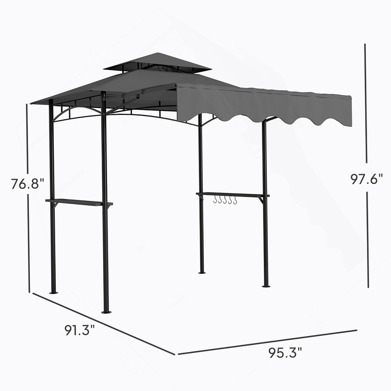Barbecue Gazebo Shelter,Outdoor Grill Gazebo,With Side Awning,Side Shelves And Hooks, Dark Gray
