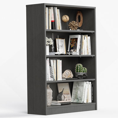Bibliothèque grise pour bibliothèque de bureau à 4 tablettes de 48 pouces de hauteur et bibliothèque moderne en bois pour salon à 4 niveaux