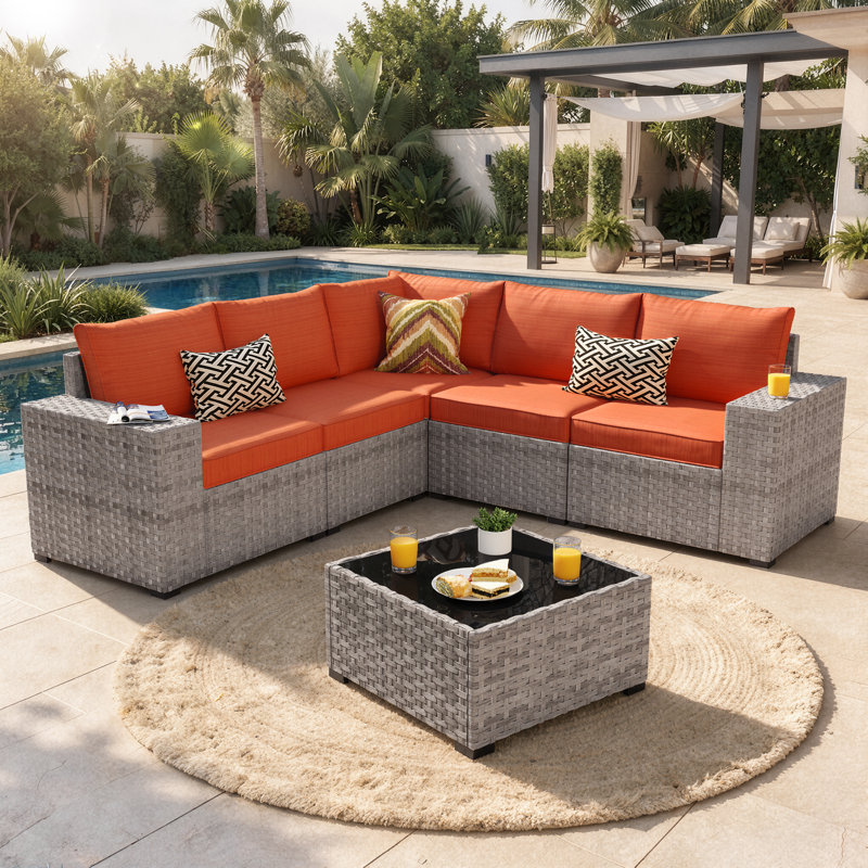 5 - Person Patio Furniture Set , Outdoor Wicker Rattan Sectional Seating Group with Cushions, All Weather Sofa Conversation Set with Table for Garden Backyard