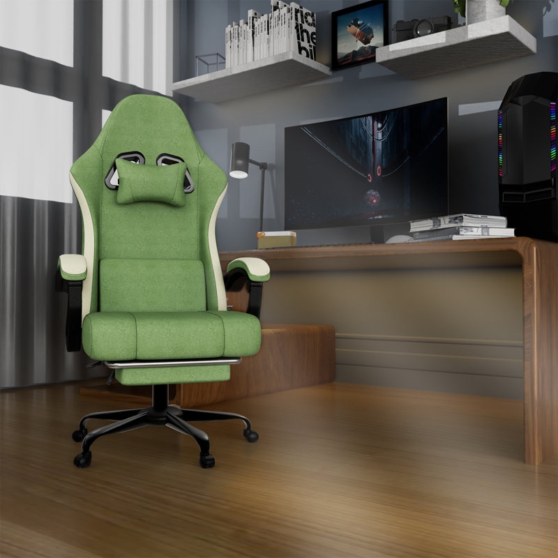 Ergonomic Gaming Chair With Pocketed Spring Cushion, Breathable Fabric Computer Chair With Footrest, Adjustable Lumbar Support Video Game Chair For Adults
