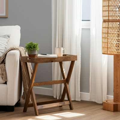 Unité de rangement Design pliable en bois de manguier massif H 32 po x l 30 po x P 15 po, finition brun naturel, salon, chambre à coucher, bureau