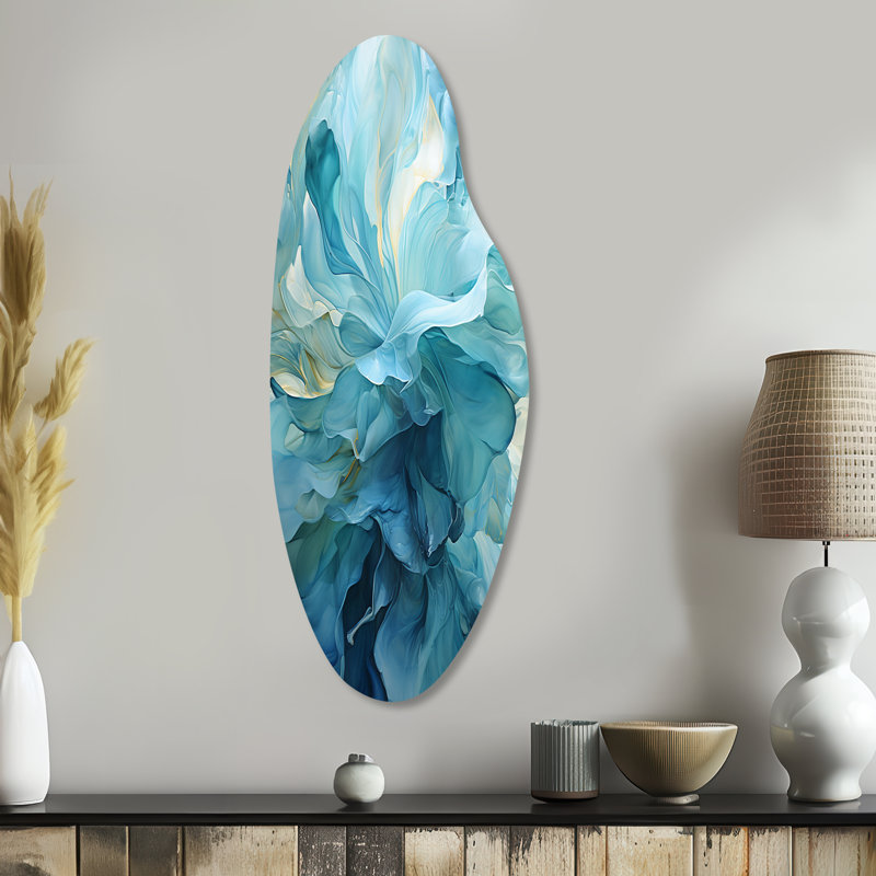 Aqua Blue And White Serenity Swirl IV - Abstract Spirals Curved Shape Irregular Metal Wall Decor, 38" H x 15" W x 1" D