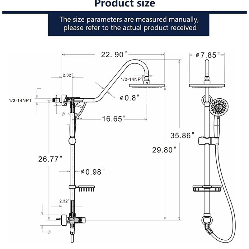 Système de douche en nickel brossé, installation à 5 mains et installation facile avec pomme de douche à pluie et installation à main, en acier inoxydable, surface