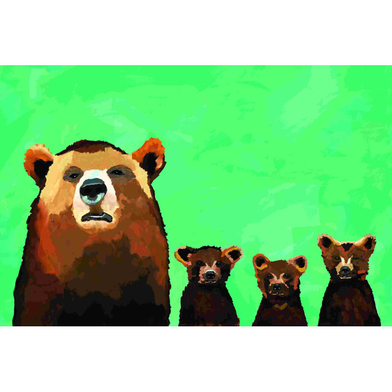Maman ours et petits - peinture sur toile tendue, H 8 po x l 12 po x P 1,25 po