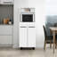 Buffet de cuisine blanc autoportant avec armoire à 2 portes, tablettes et comptoir compact pour les appareils de salle à manger