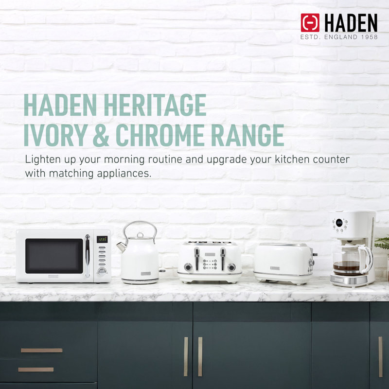 HADEN Heritage Ivory & Chrome Bundle with 2-Slice Toaster and Electric Kettle