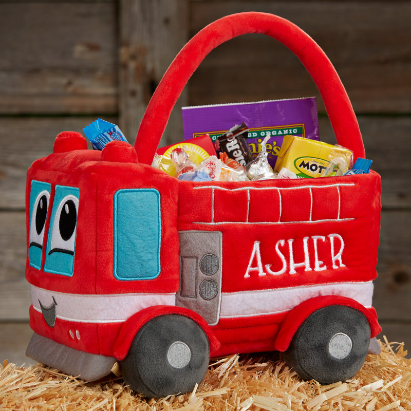 Sac à friandises en peluche brodé camion de pompiers, Oui