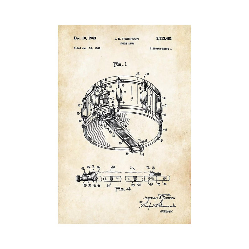 Rogers Dynasonic Snare Drum by Patent77 - Wrapped Canvas Print, 66.04 cm H x 45.72 cm W x 3.175 cm D