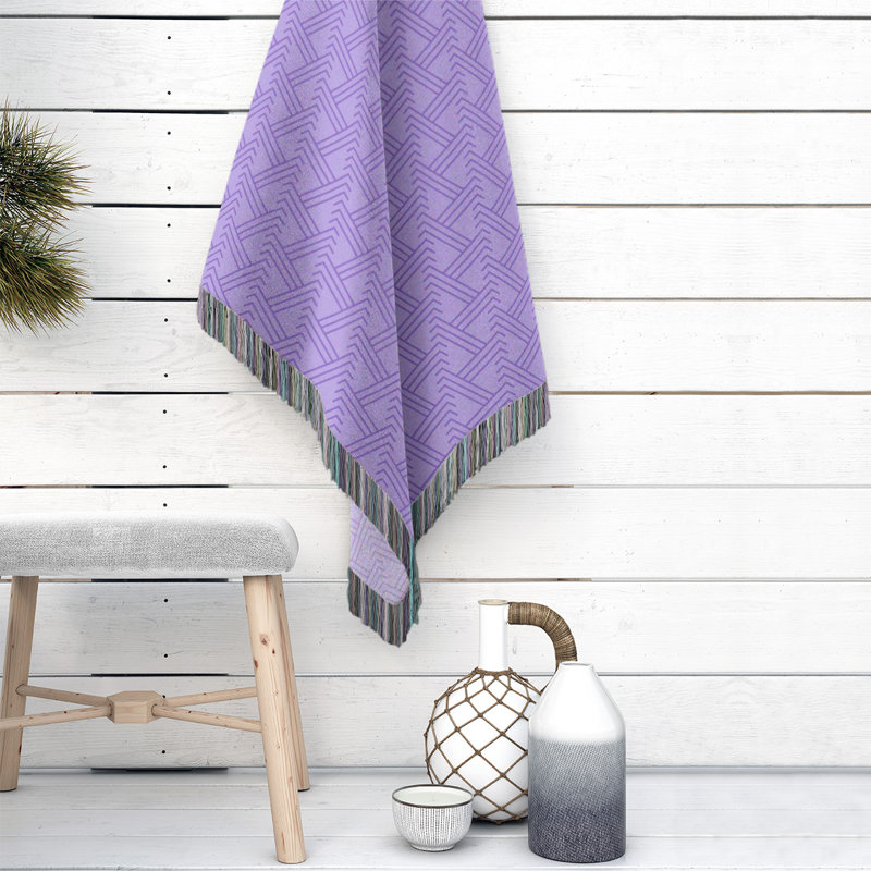 Couverture en coton tissé zigzag classique, L 37 po x L 52 po, Mauve foncé