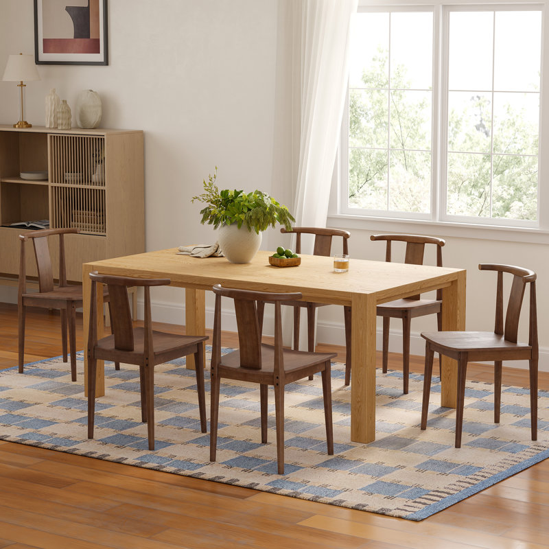 Farmhouse Wood Dining Chairs With Curved Back, 6, Brown