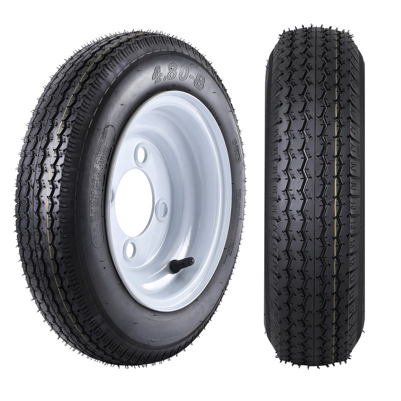 Paquet de 2 pneus de remorque 4,80-8 4,80x8 480-8 avec jantes de 8 po, 4 roues à 4 pattes blanches de 4 po, gamme de charge C CPR pour utilitaires, bateaux, caravanes