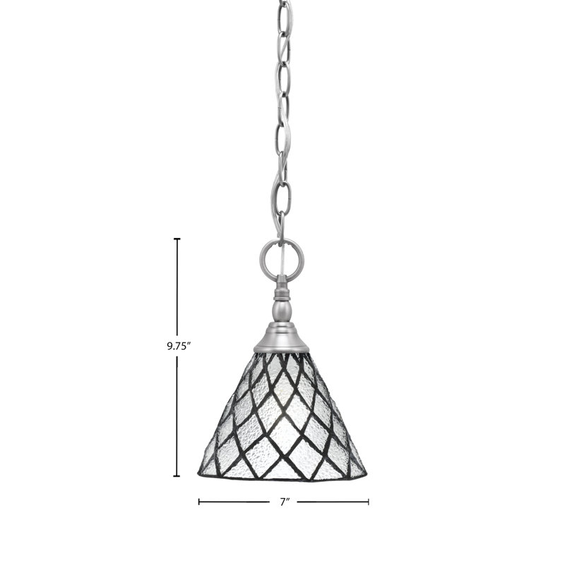 Mini-luminaire suspendu suspendu à une chaîne avec verre de glace 7 po, Nickel brossé