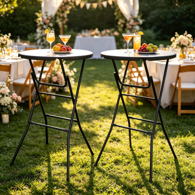Table de banquet pliante ronde en plastique 31,5 po, portable pour les fêtes et les événements en plein air, Noir