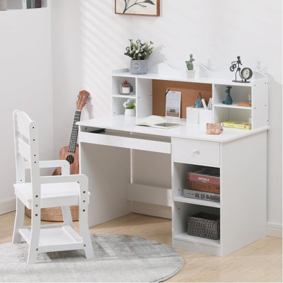 Ensemble de bureau et de chaise d'étude, bureau d'apprentissage pour enfants - Comprend un tableau d'affichage, un tiroir à clavier, des tablettes ouvertes et un espace de rangement - parfait pour les enfants de 3 à 8 ans