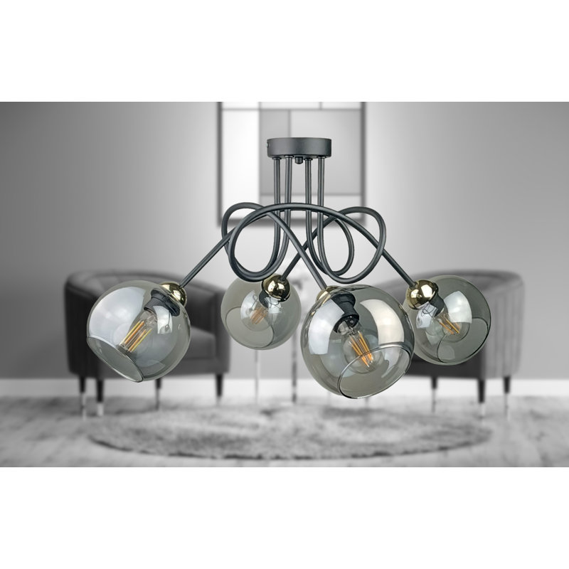Betzie Glass Semi Flush Mount, Black/Gold