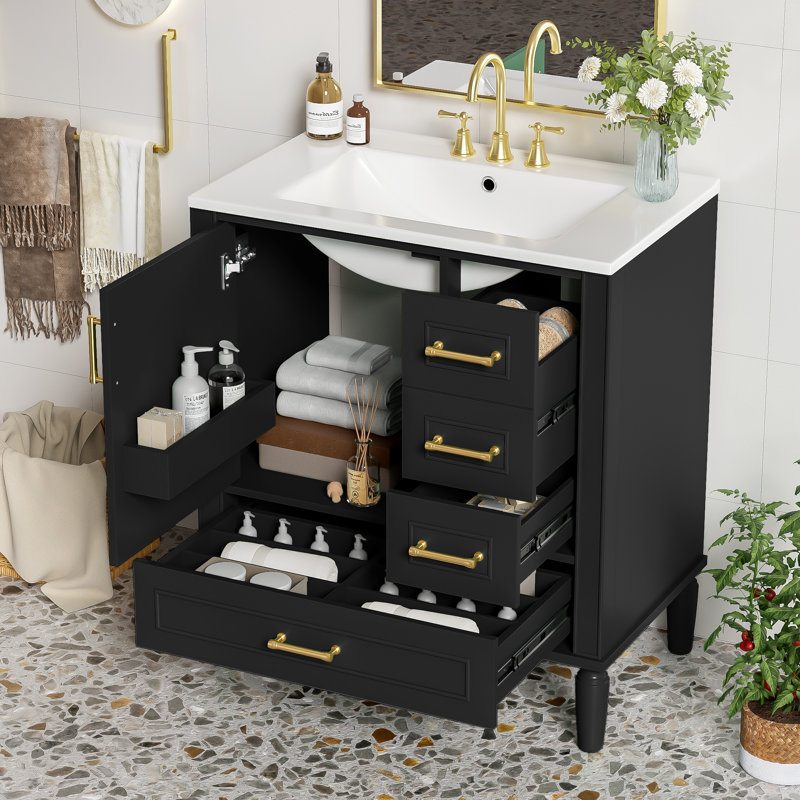 Meuble-lavabo 30 po avec comptoir en céramique, Noir