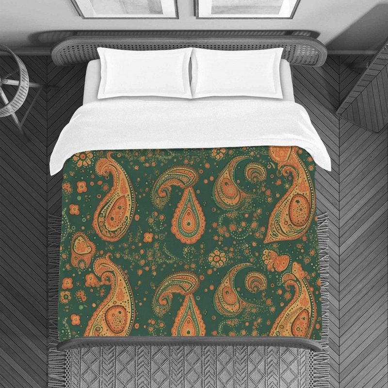 Botanical Green/Orange Microfiber Duvet Cover, Twin Duvet Cover