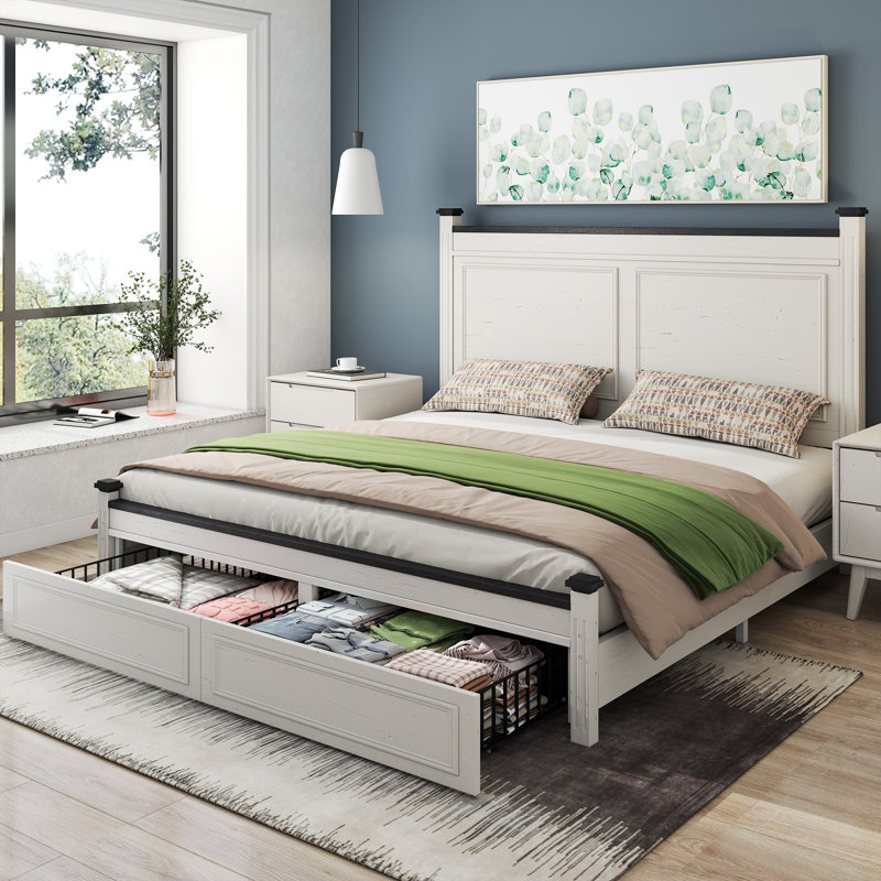 High Headboard Bed Frame With Hidden Storage & Silent Sliders, Queen/king, King