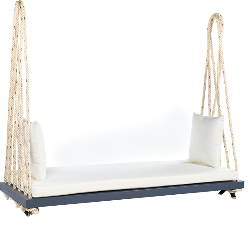 Balancelle de patio avec structure en bois, assise spacieuse et coussin moelleux, deux coussins, cordes de 10,8 pi, capacité de 400 lb, couleur grise, cadre d'installation de 30 minutes, cordes de chanvre confortables pour la cour
