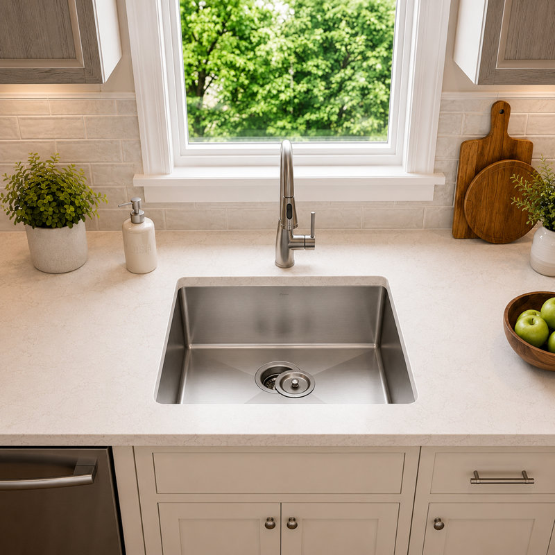 22" Undermount 18 Gauge Stainless Steel Finger Radius Single Bowl Kitchen Sink, 22.5"x18.625"x9"