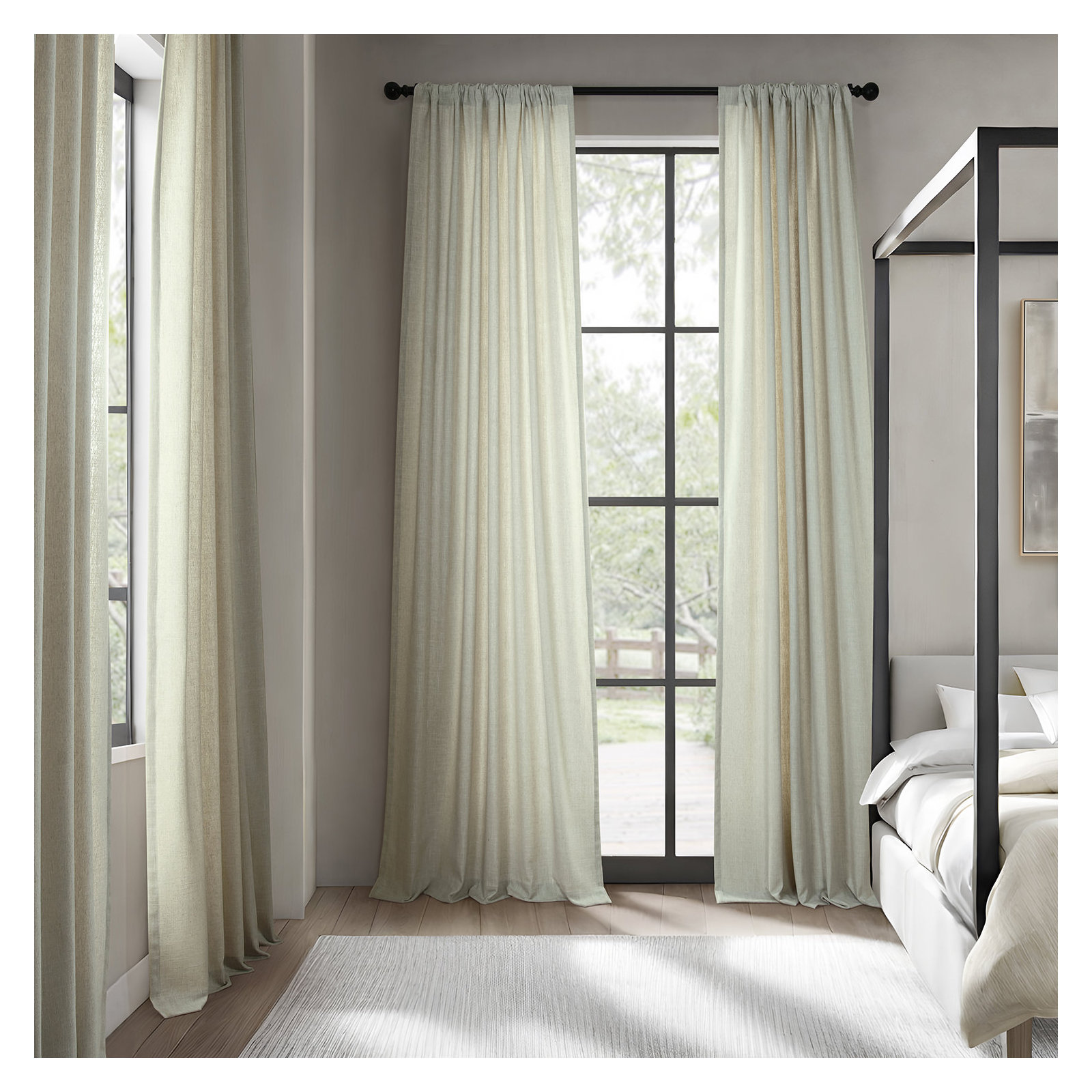 Farmbry Simply Faux Linen Curtains Pair - 2 Panels - Light Filtering Window Curtains, Greige, 50" W x 96" L