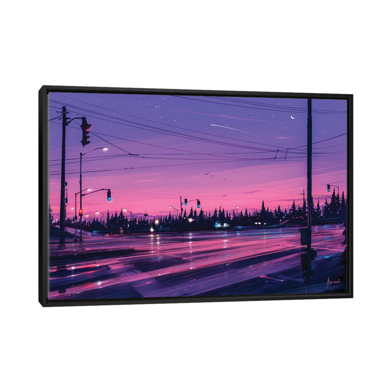 « 7 p.m. », reproduction d’impression sur toile tendue, H 32 po x l 48 po x P 1,5 po, Toile avec cadre noir, Pas de tapis