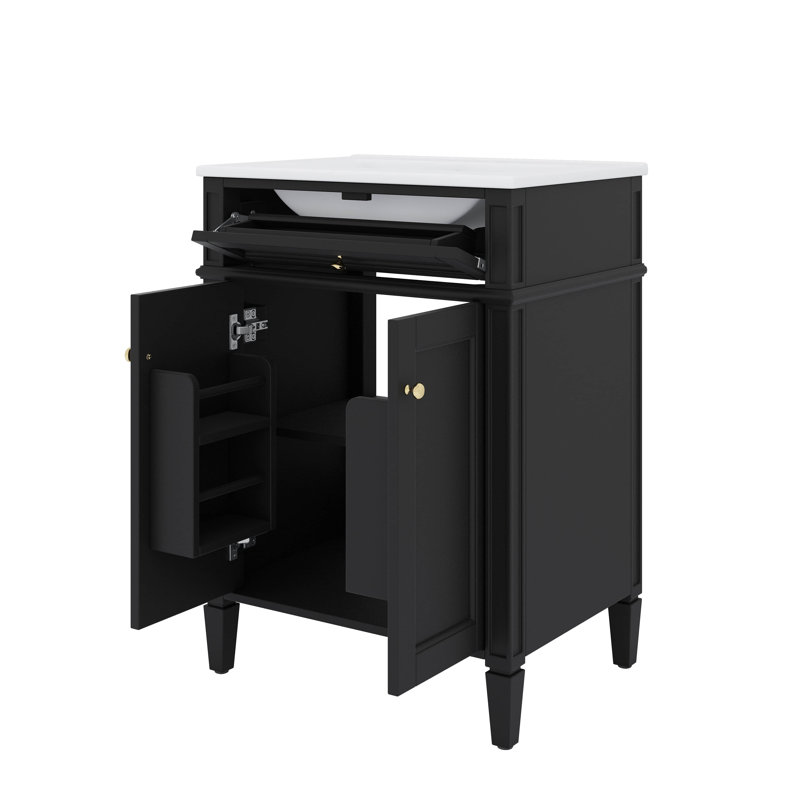 Meuble-lavabo moderne 24 po avec lavabo 2 portes à fermeture douce et tiroir, Noir