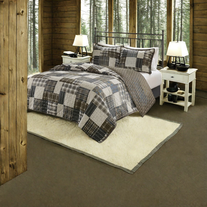 Ensemble de literie réversible rustique, confort en microfibre, décor de style chalet