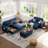 Sherry 56" Plush Corduroy Loveseat Sofa Bed With USB Charging & Cup Holders-1917066972-1923302649
