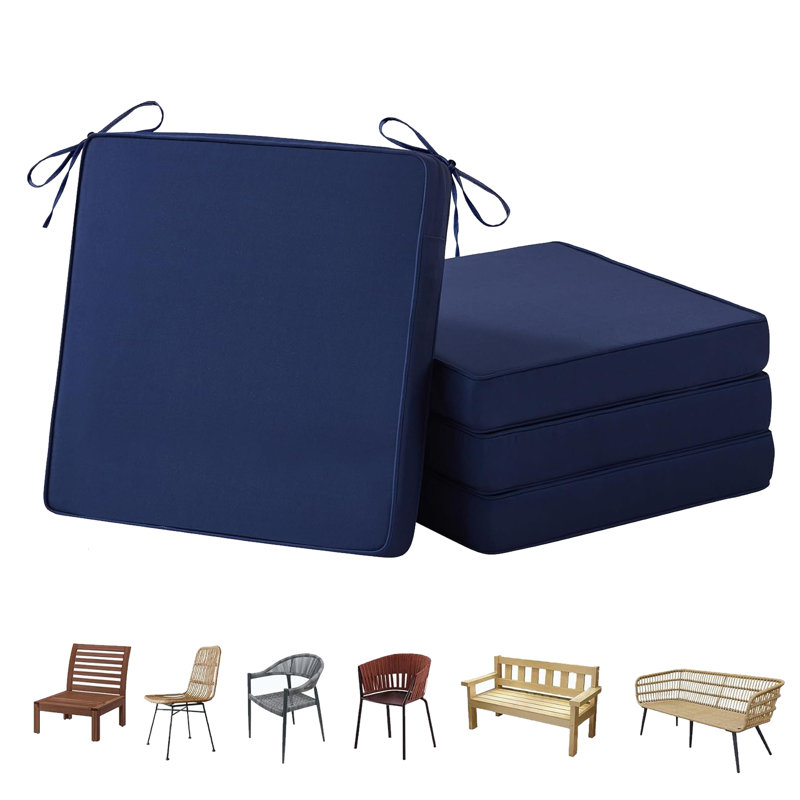 Waterproof Outdoor Patio Chair Cushions (Set Of 4) - 4" Thick Square Seat Pads, Navy Blue