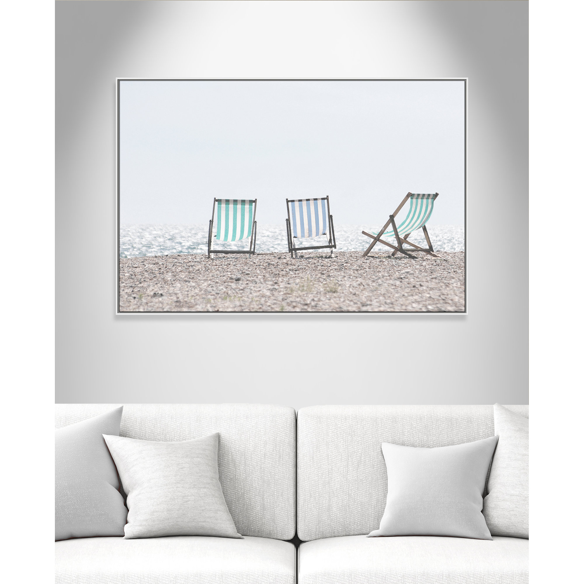 Beach Chairs - Photograph Print, White Framed Canvas, 41.5" H x 61.5" W x 2" D