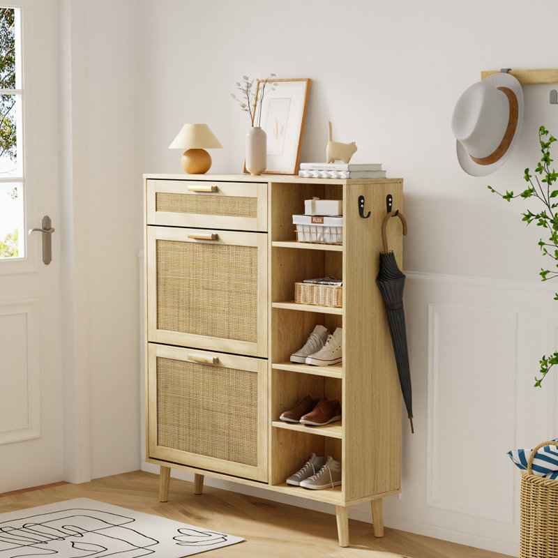 Hidden Shoe Cabinet With 2 Flip Drawers&1 Small Drawer& 5 Shelves