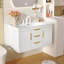 Rangement mural flottant pour salle de bain 36 po, 2 tiroirs, planches de haute qualité, charnières, glissière lisse, poignées rouille, finition imperméable, lavabo à trois trous de 36 po x 18 po, facile à installer, blanc moderne-947499975