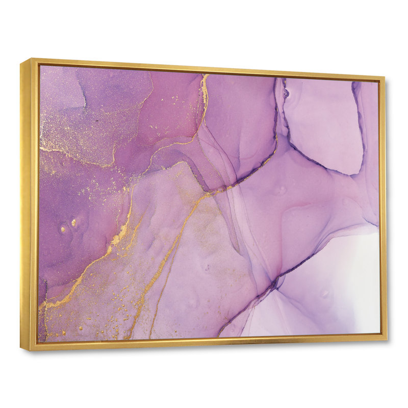 Reproduction d'art sur toile rose et marbre, H 12 po x l 20 po x P 1 po, Cadre flottant doré