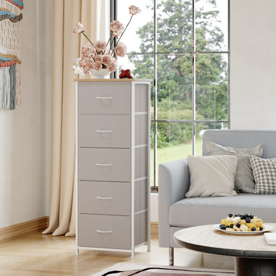  Grande commode pour la chambre à coucher avec 5 tiroirs, commode de rangement avec bacs en tissu amovibles pour le placard, le vestibule, le vestibule, le gris cendré
