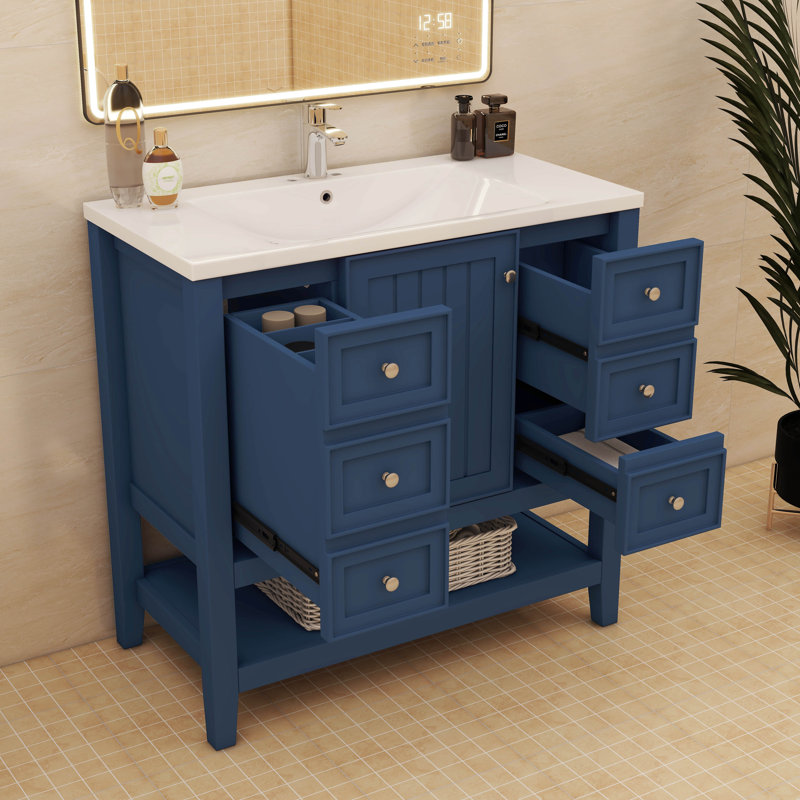 Base de meuble-lavabo de 36 pouces avec armoire et tiroirs, Bleu