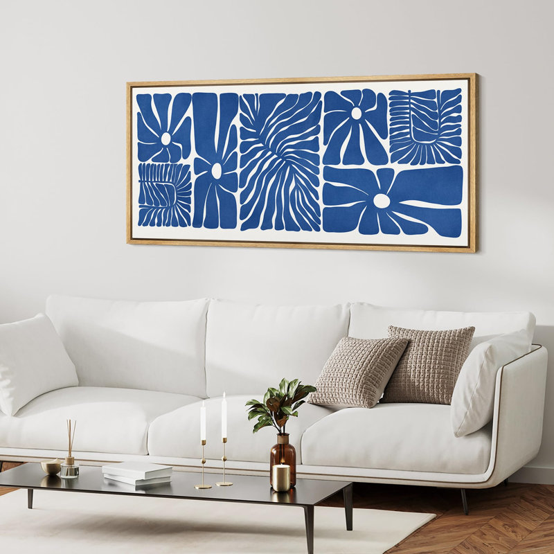 «Abstract Botanical Indigo Impressions Bold Blue Abstract Floral», reproduction d'art sur toile, H 30 po x l 60 po, Natural