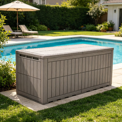 Edrosie Inc 200 Gallon Water Resistant Lockable Deck Box with Lock, Light Brown
