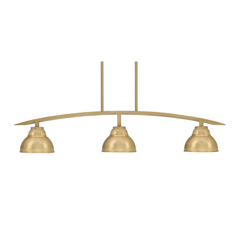 Luminaire pour îlot de cuisine 3 lumières kurve avec finition laiton New Age et abat-jour en métal à double bulles 7 po New Age